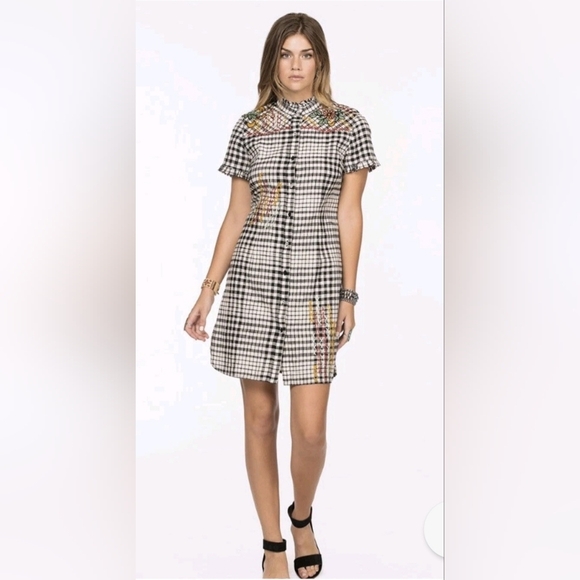 Double D Ranch Dresses & Skirts - Double D Ranch Black & White Gingham Midi Dress with Colorful Floral Embroidery